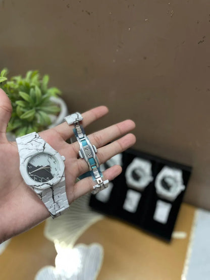New White Aura watch - dial decorate with marble fiber