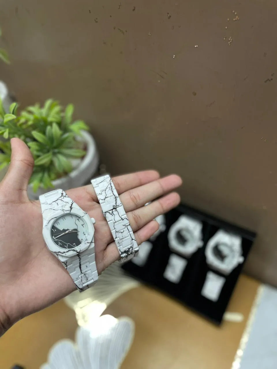 New White Aura watch - dial decorate with marble fiber