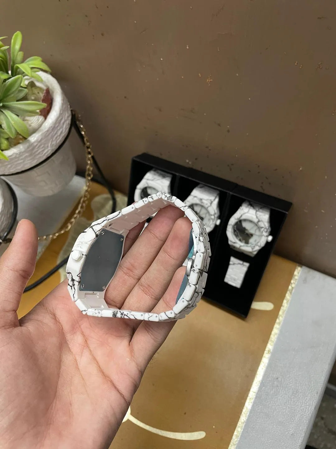 New White Aura watch - dial decorate with marble fiber