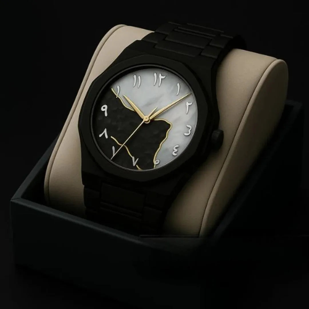 New Black Arabic Aura watch - dial decorate with marble fiber